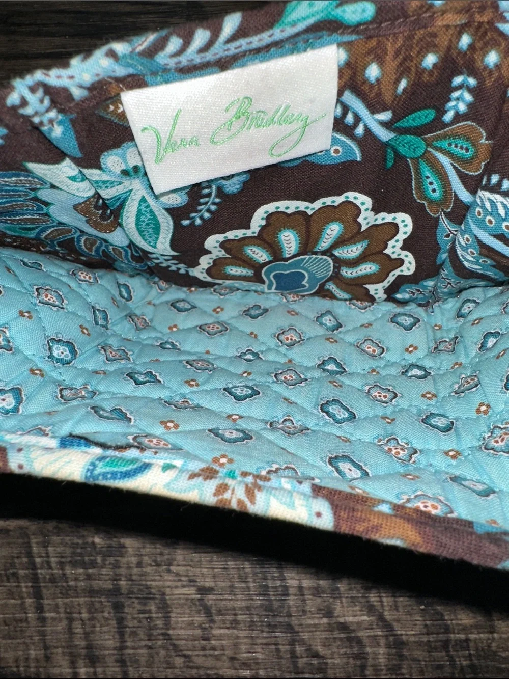 Vera Bradley Brown and Teal Quilted Floral Fold-Over Wallet - Picture 3 of 3